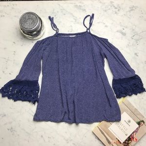 Alya Blue Cold Shoulder 3/4 Bell Seeve Blouse Top